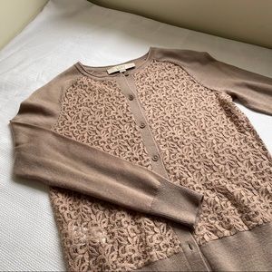 Loft Lace Paneling Dusty Rose Cardigan XSP